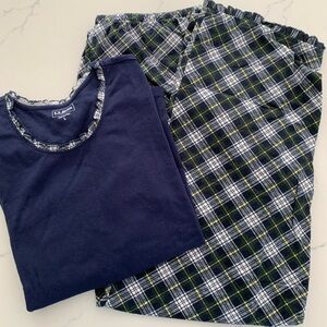 L.L.Bean Large Reg Super-Soft Cotton Shrink-Free Pajama Set in Blue Plaid New
